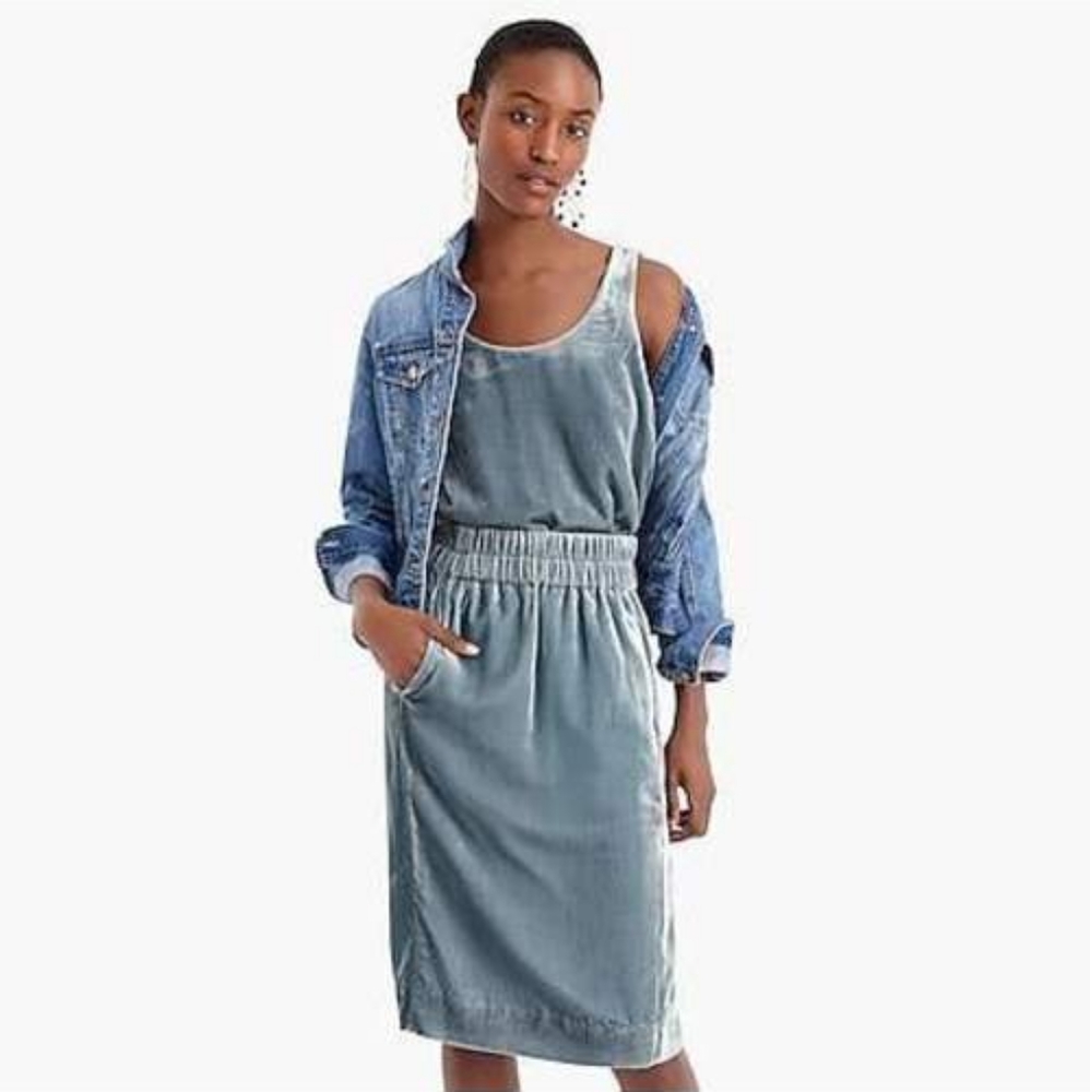 JCrew blue velvet skirt and tank top SET size 12/L